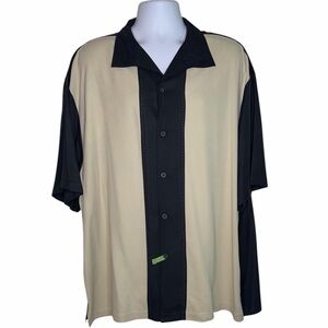 NAT NAST Luxury Originals 100% Silk Bowling Shirt Short Sleeve Wheat Black XXL